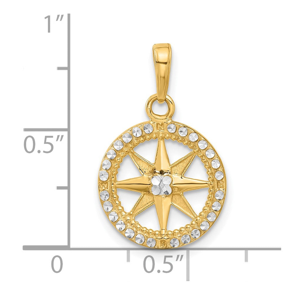 14k and White Rhodium Diamond-cut Compass Pendant