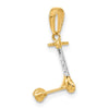 14K and White Rhodium Diamond-cut 3-D Scooter Pendant