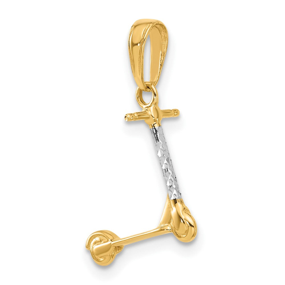 14K and White Rhodium Diamond-cut 3-D Scooter Pendant