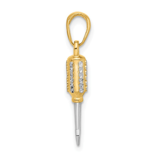 14K and White Rhodium Diamond-cut 3-D Flathead Screwdriver Pendant