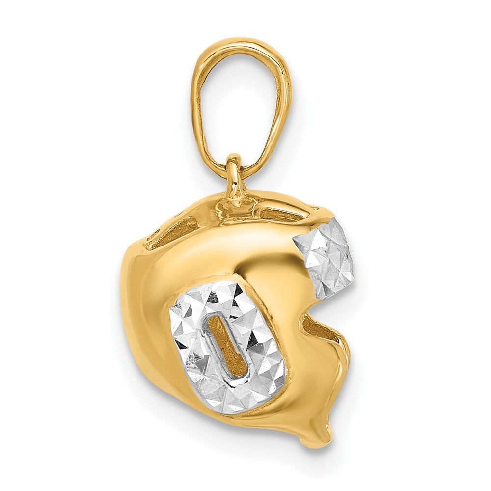 14k and White Rhodium Diamond-cut Wrestling Helmet Pendant