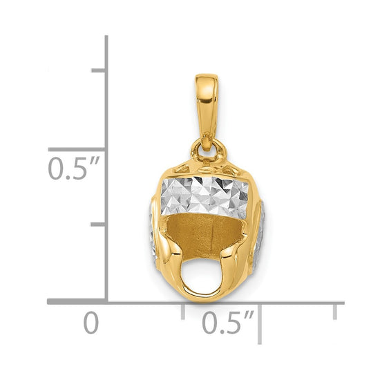 14k and White Rhodium Diamond-cut Wrestling Helmet Pendant