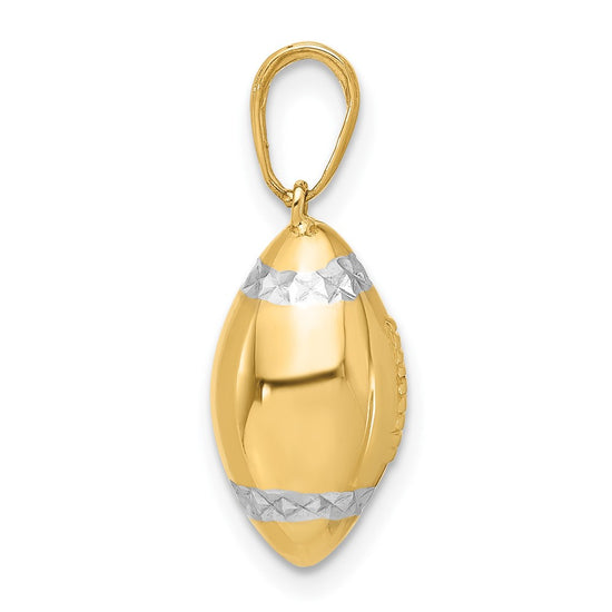 14k and White Rhodium Diamond-cut 3-D Football Pendant