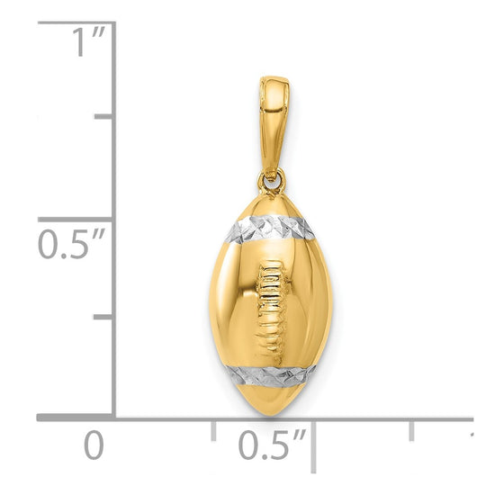 14k and White Rhodium Diamond-cut 3-D Football Pendant