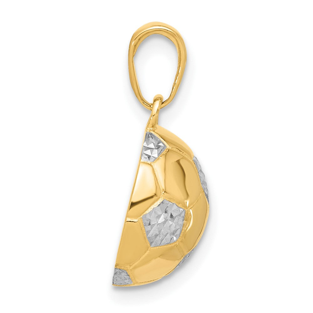 14K and White Rhodium Diamond-cut Domed Soccer Ball Pendant