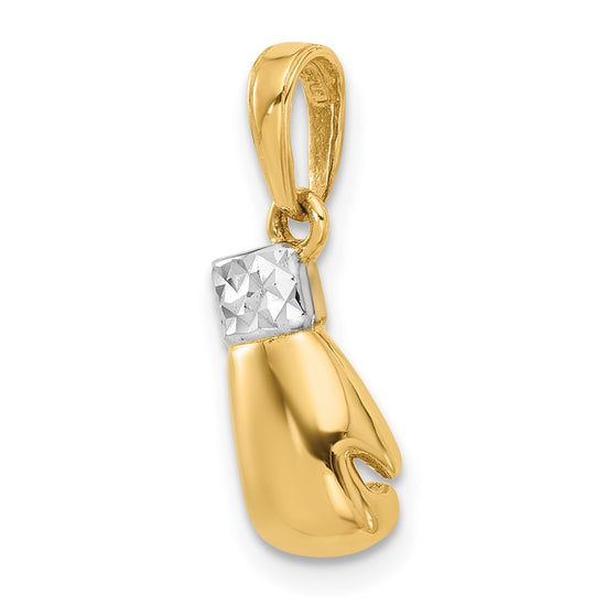 14k and White Rhodium Diamond-cut Boxing Glove Pendant