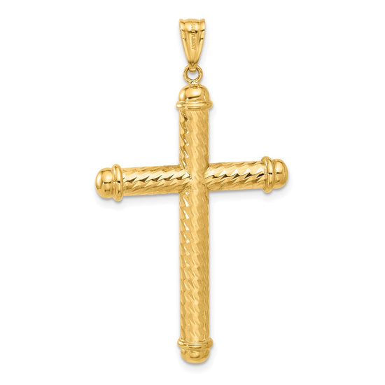 14K Polished and Diamond-cut Cross Pendant