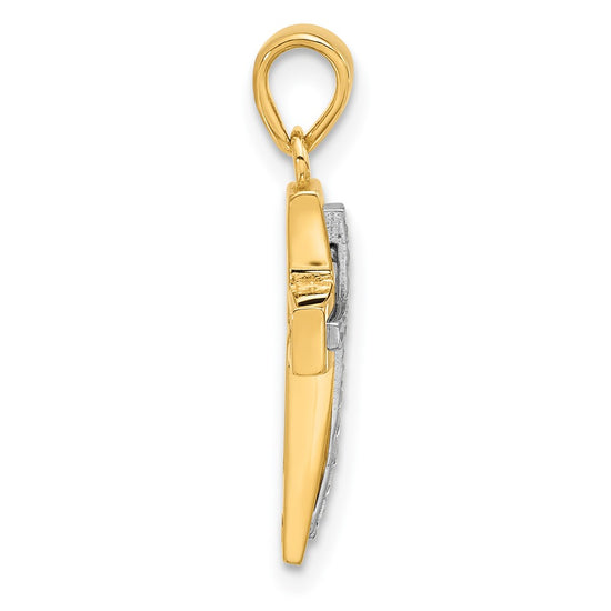 14K Two-tone Polished and Diamond-cut Cross Pendant