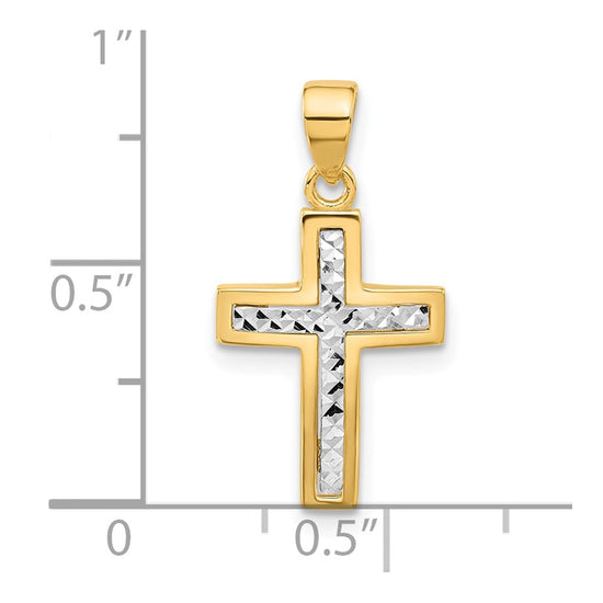 14K Two-tone Polished and Diamond-cut Cross Pendant