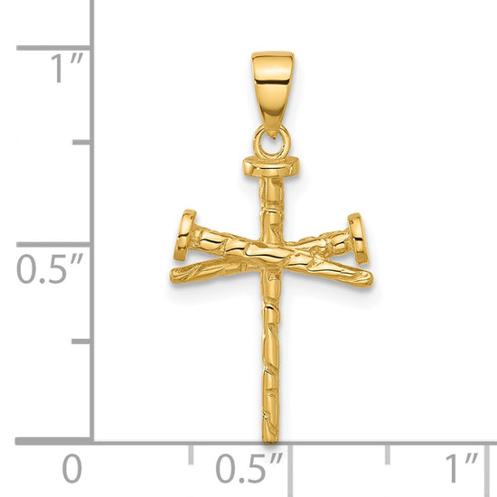 14K Polished and Textured Nails Cross Pendant