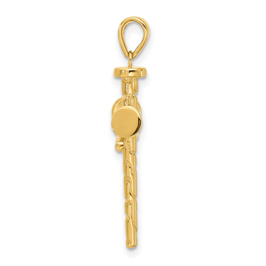 14K Polished and Textured Nails Cross Pendant