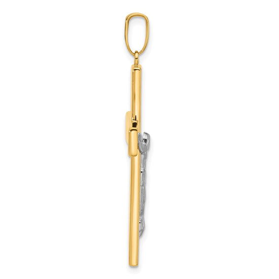 14K Two-tone Polished and Textured Crucifix Pendant