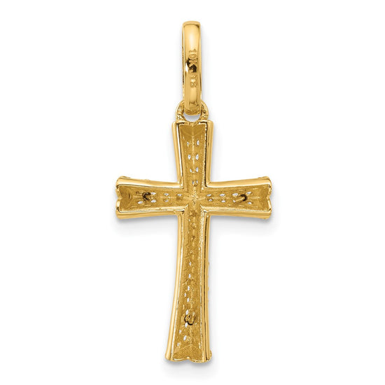 14K Two-tone Polished CZ Crucifix with Heart Ends Pendant