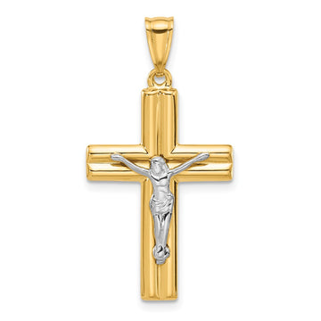14K Two-tone Polished and Textured Crucifix Pendant