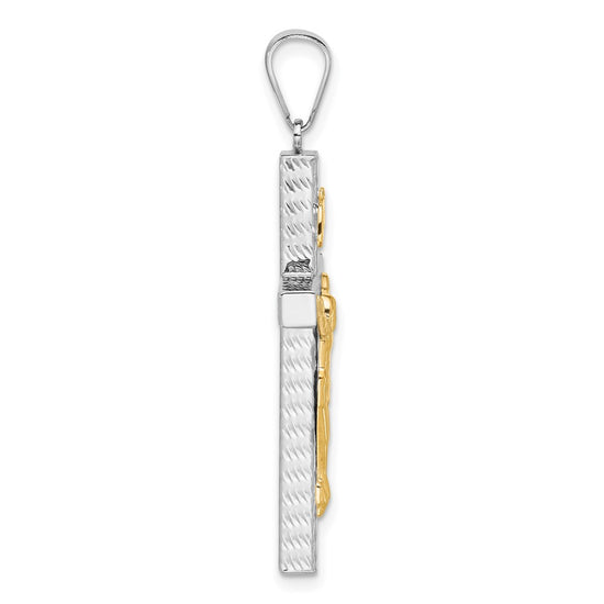 14K Two-tone Polished and Diamond-cut Crucifix Pendant
