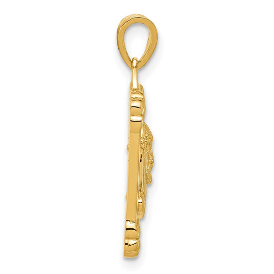 14K Polished and Textured Dog Tag Jesus Pendant