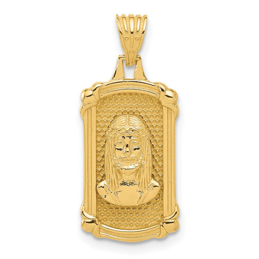 14K Polished and Textured Dog Tag Jesus Pendant