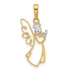 14K and White Rhodium Cut-out Diamond-cut Angel Pendant