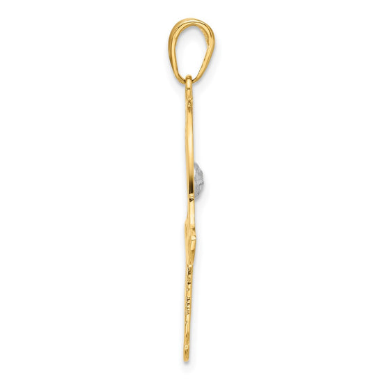 14k and White Rhodium Diamond-cut Filigree Hamsa Pendant
