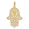 14k and White Rhodium Diamond-cut Filigree Hamsa Pendant