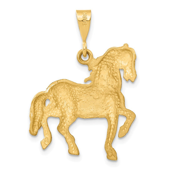 14k Satin Diamond-cut Horse Pendant