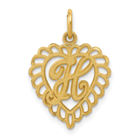 14k Heart Letter H Charm