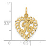 14k Heart Letter K Charm