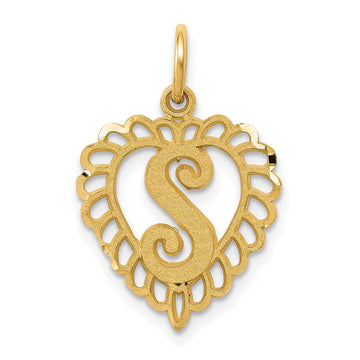 14k Heart Letter S Charm