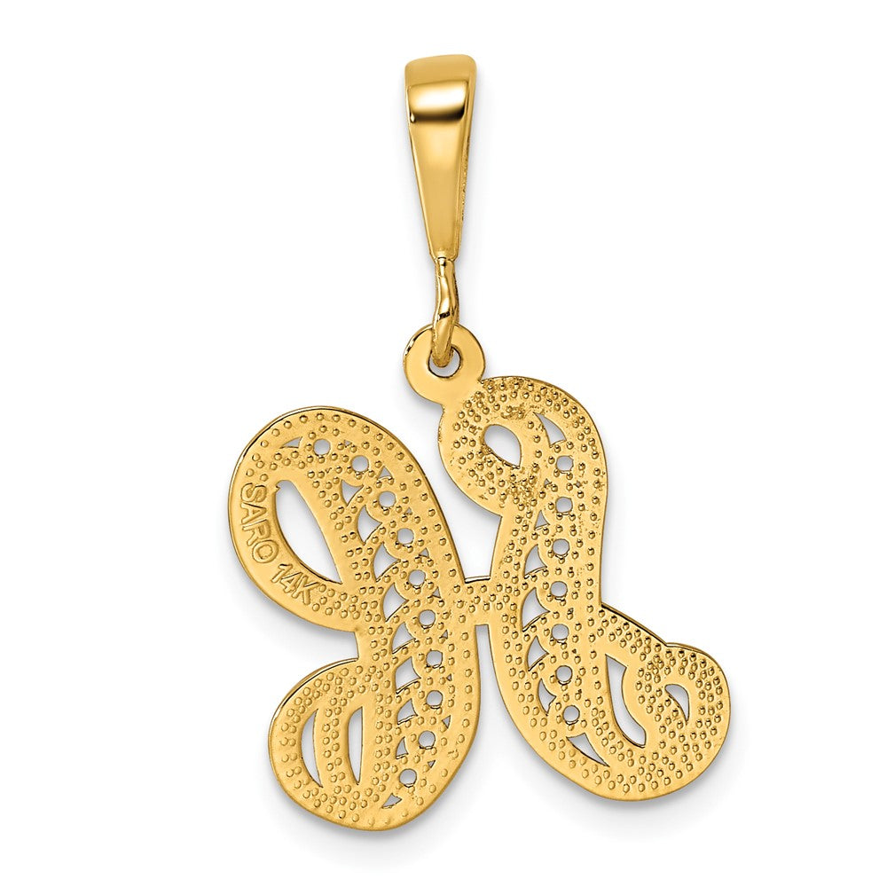 14KY Polished Script Filigree Letter H Initial Pendant