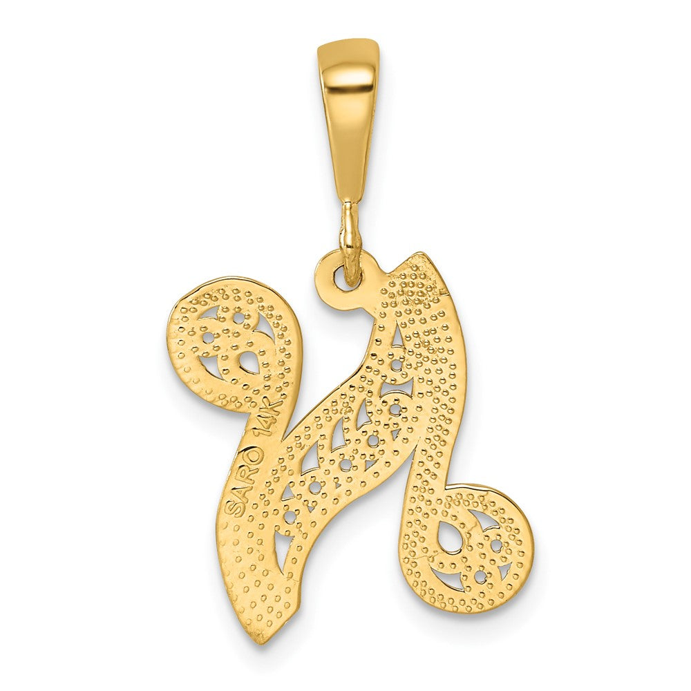 14KY Polished Script Filigree Letter Z Initial Pendant