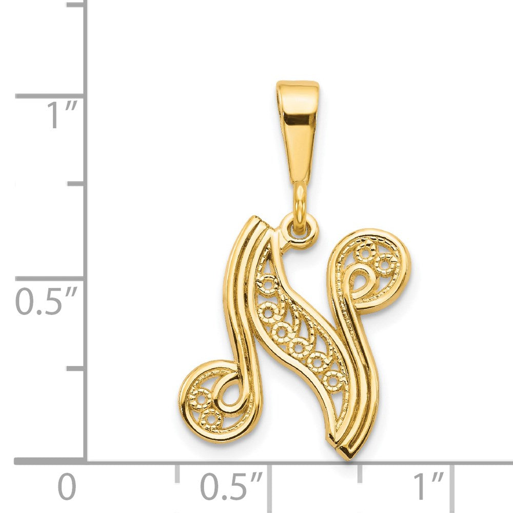 14KY Polished Script Filigree Letter Z Initial Pendant