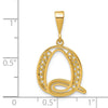 14KY Polished Script Filigree Letter Q Initial Pendant