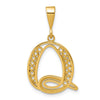14KY Polished Script Filigree Letter Q Initial Pendant