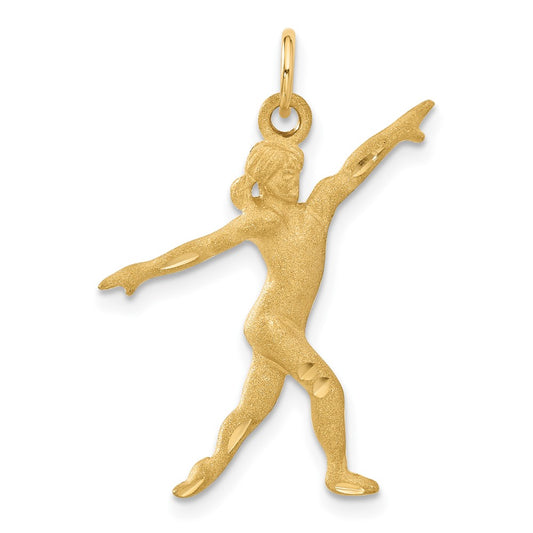 14k Satin Diamond-cut Gymnast Charm