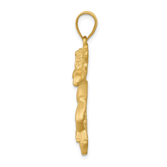 14K Satin Diamond-cut Angel Pendant