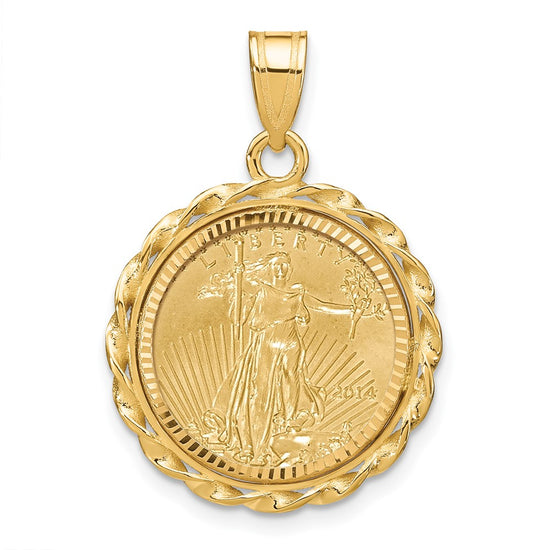 Gold Twisted Wire and Diamond-cut Prong Coin Bezel Pendant with Coin