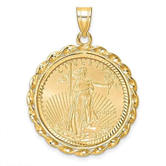 Gold Twisted Wire and Diamond-cut Prong Coin Bezel Pendant with Coin