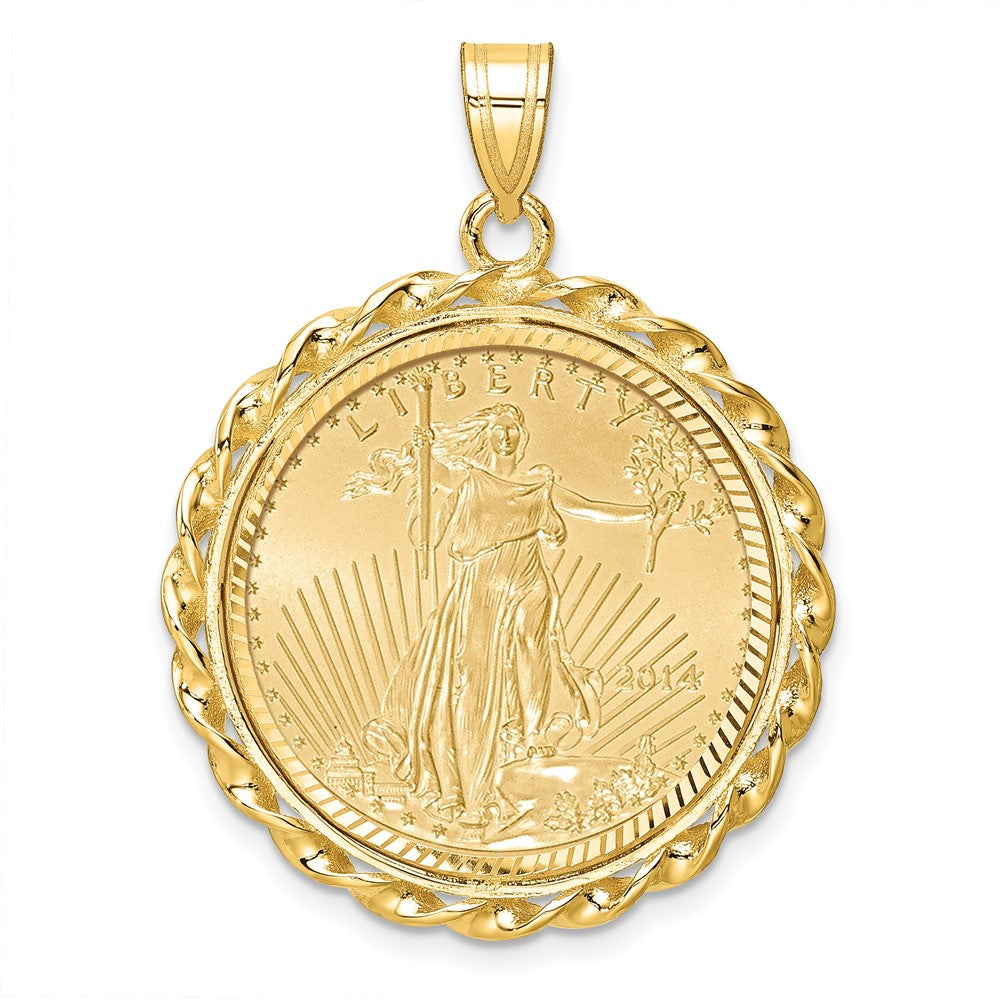 Gold Twisted Wire and Diamond-cut Prong Coin Bezel Pendant with Coin