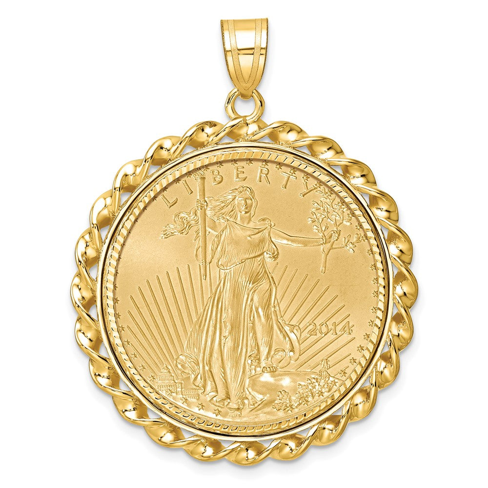 Gold Twisted Wire and Diamond-cut Prong Coin Bezel Pendant with Coin