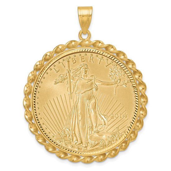 Gold Twisted Wire and Diamond-cut Prong Coin Bezel Pendant with Coin