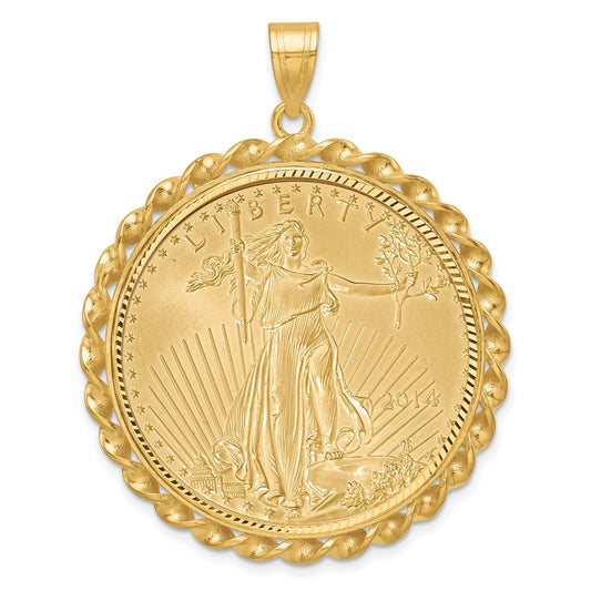 Gold Twisted Wire and Diamond-cut Prong Coin Bezel Pendant with Coin