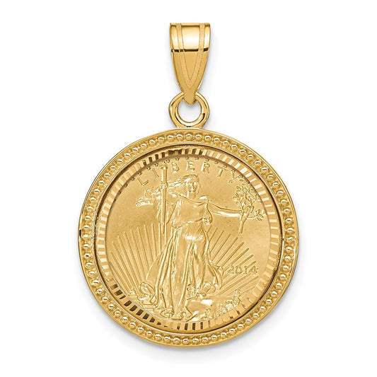 Gold Beaded Diamond-cut Prong Coin Bezel Pendant with Coin