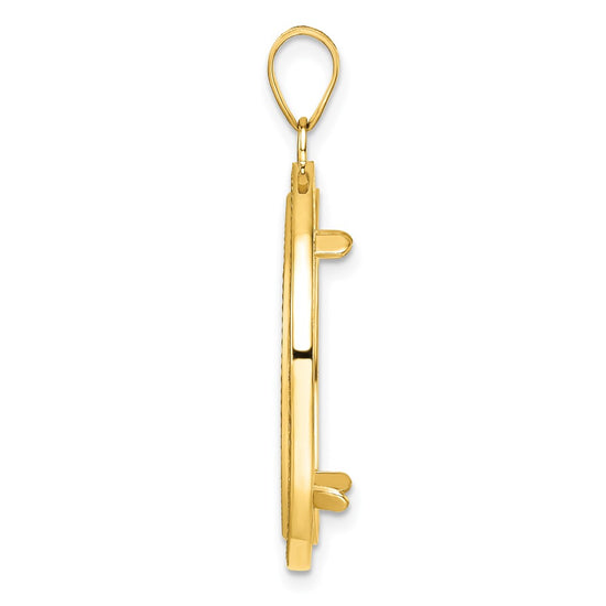 Wideband Distinguished Coin Jewelry 14k Polished Beaded and Diamond-cut 22.0mm Prong Coin Bezel Pendant