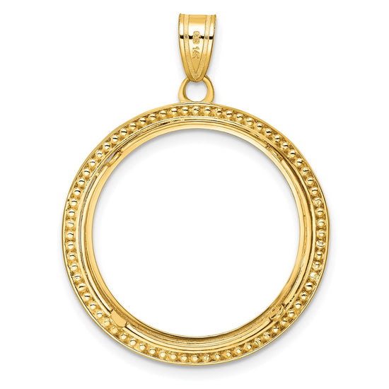 Wideband Distinguished Coin Jewelry 14k Polished Beaded and Diamond-cut 22.0mm Prong Coin Bezel Pendant