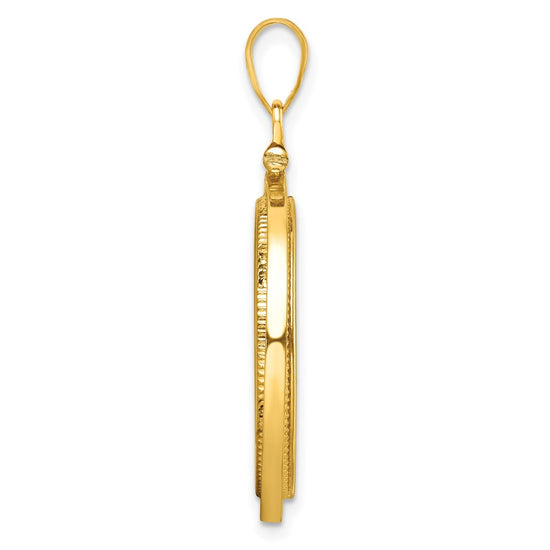 Wideband Distinguished Coin Jewelry 14k Polished and Beaded 22.0mm x 1.9mm Screw Top Coin Bezel Pendant