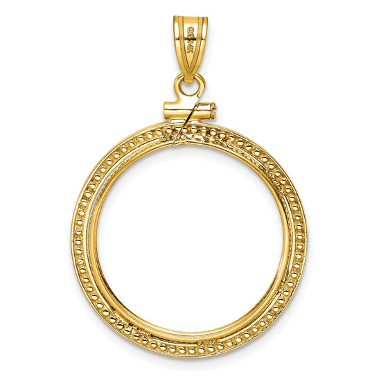 Wideband Distinguished Coin Jewelry 14k Polished and Beaded 22.0mm x 1.9mm Screw Top Coin Bezel Pendant