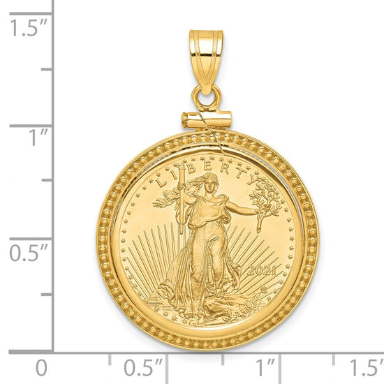 14ky Beaded Polished Screw Top Bezel with Coin