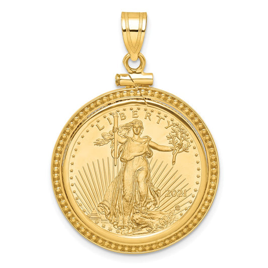 14ky Beaded Polished Screw Top Bezel with Coin