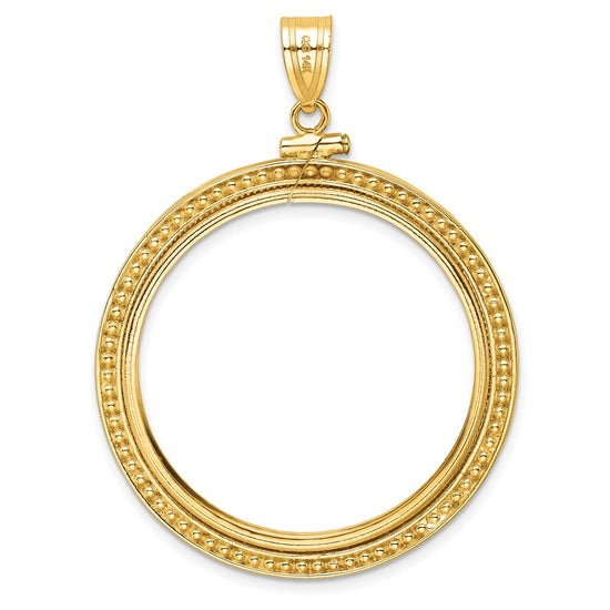Wideband Distinguished Coin Jewelry 14k Polished and Beaded 32.7mm x 3.00mm Screw Top Coin Bezel Pendant