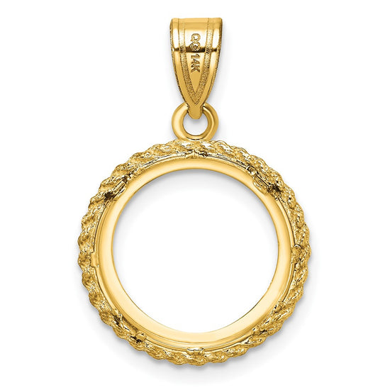 Wideband Distinguished Coin Jewelry 14k Polished and Diamond-cut with Casted Rope 14.0mm Prong Coin Bezel Pendant